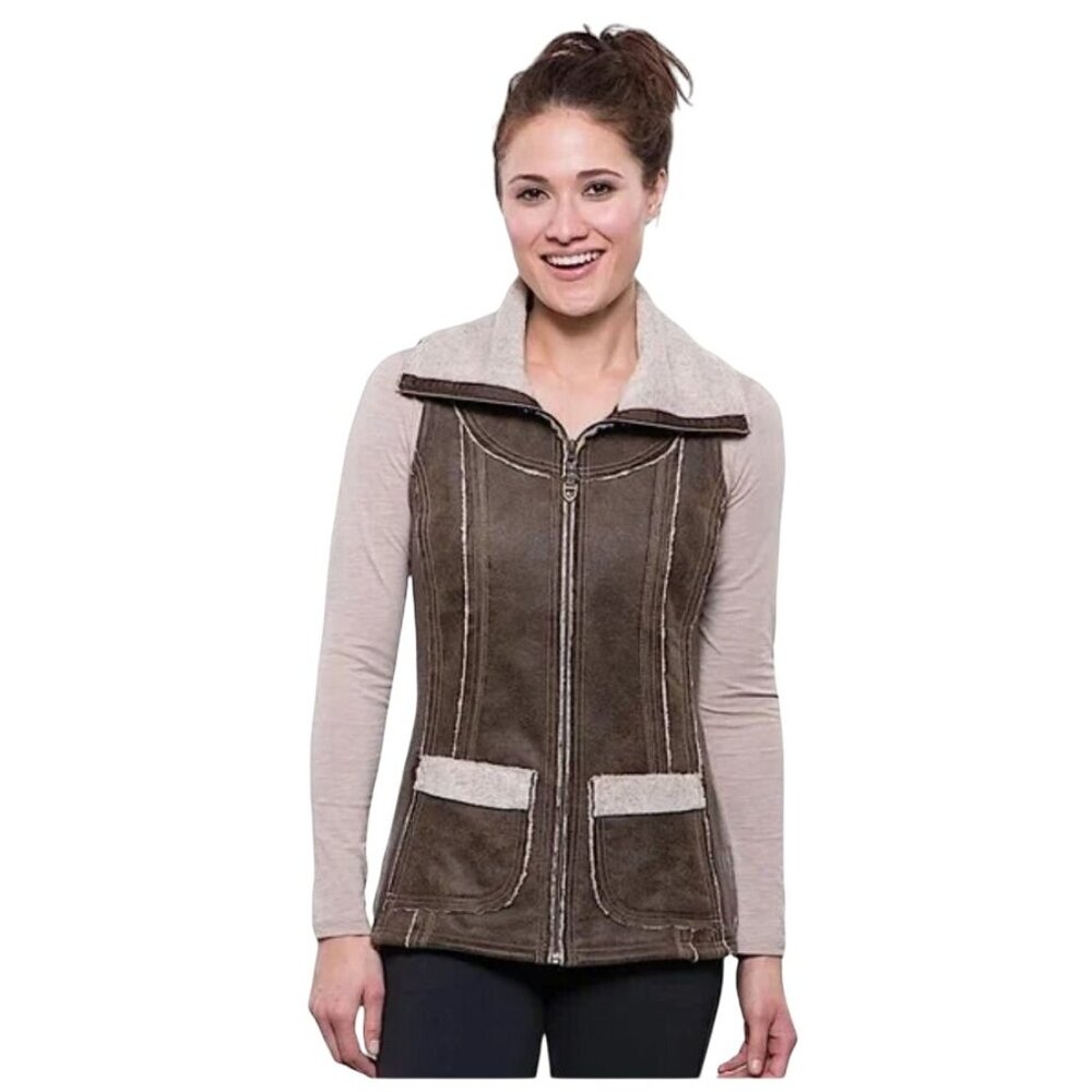 NWT KUHL Womens Dani Sherpa Vest Italian Faux Leather Shearling S Brown MSRP$219 - Picture 6 of 17